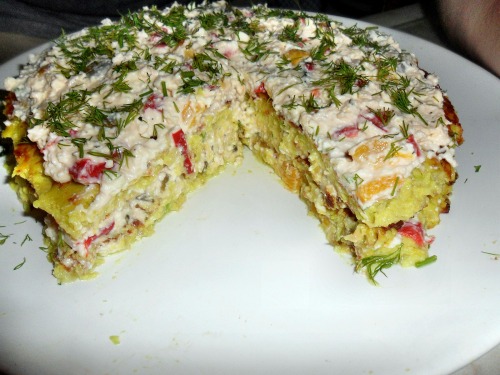 Кабачковый "Торт" с начинкой из сыра и овощей