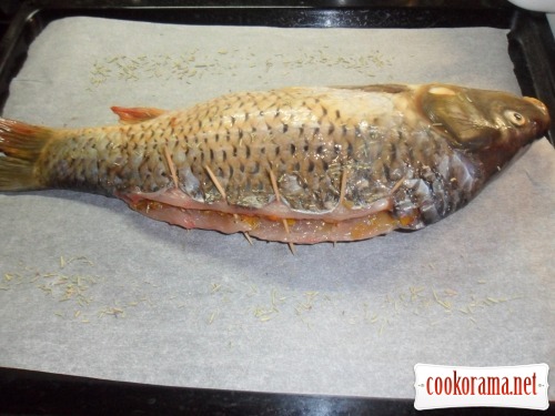 Carp stuffed with vegetables and quail eggs