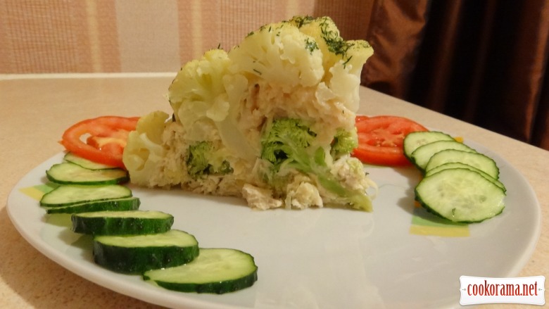 Cauliflower stuffed with broccoli