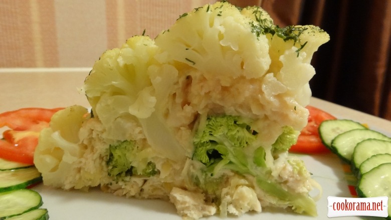 Cauliflower stuffed with broccoli