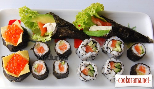 Temaki sushi or hand rolls
