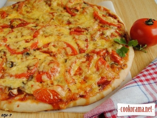 Pizza with chicken and mushrooms