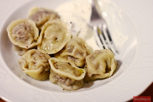 Homemade dumplings from moose meat