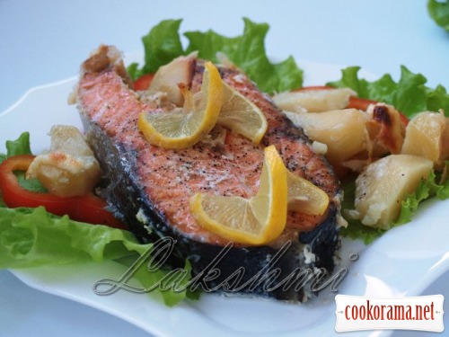 Salmon with potatoes baked in cream