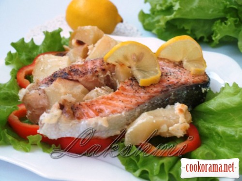 Salmon with potatoes baked in cream