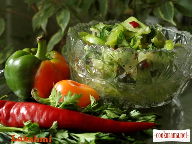 Spicy salad-appetizer from green tomatoes