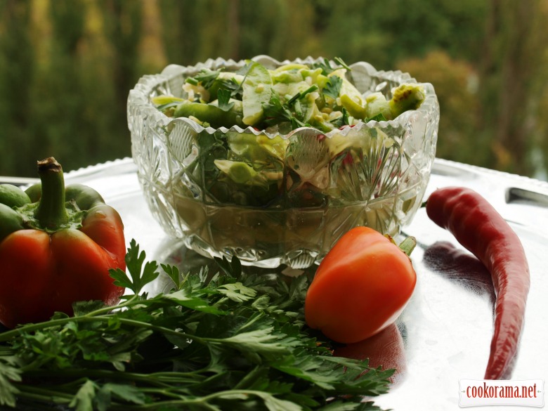 Spicy salad-appetizer from green tomatoes