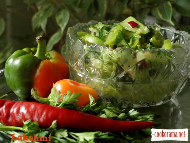 Гострий салат-закуска із зелених помідорів