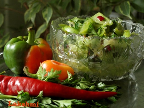 Spicy salad-appetizer from green tomatoes