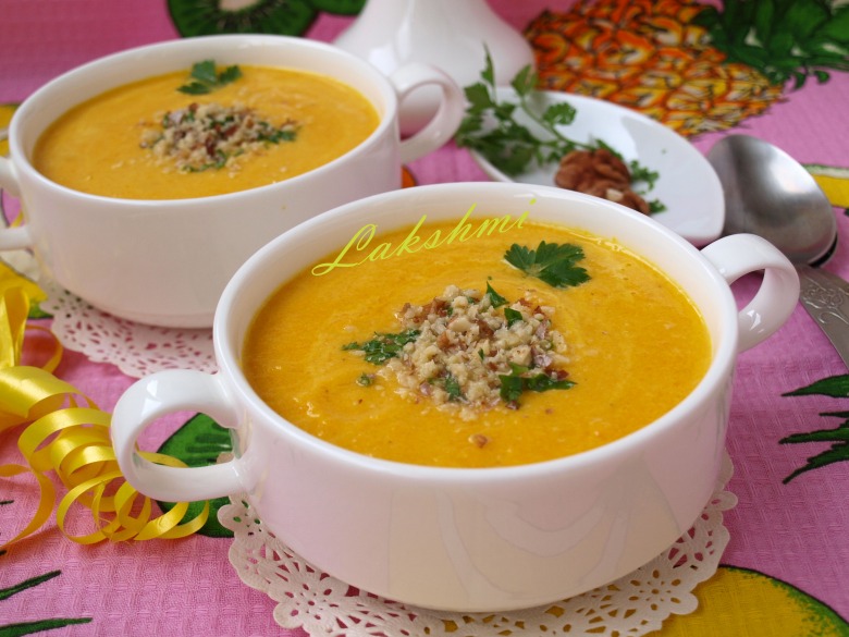Carrot and pineapple puree soup with curry