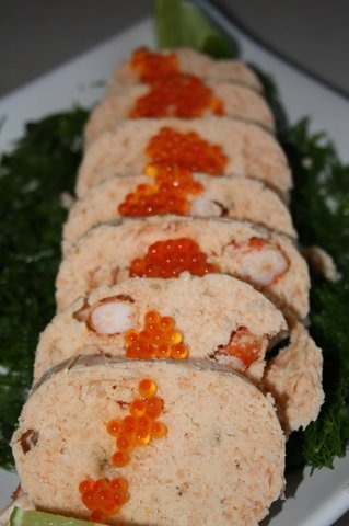 Salmon mousse with shrimps and caviar