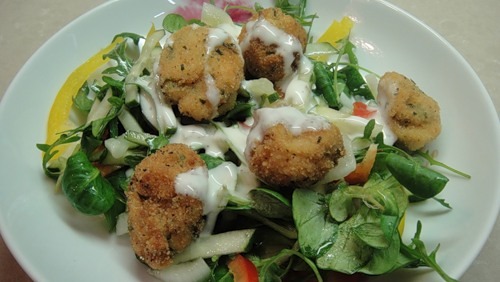 Warm salad with fish balls