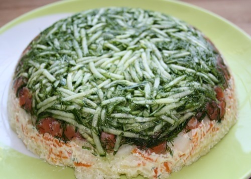 Layer salad with salmon