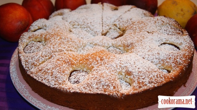 Honey cake with nectarines.