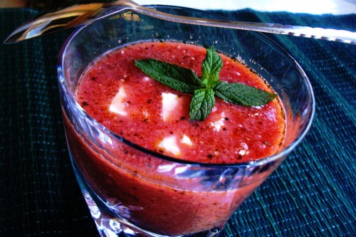 Cold watermelon soup with feta