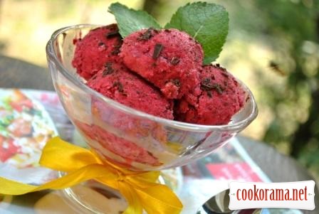 Cherry ice cream on yogurt