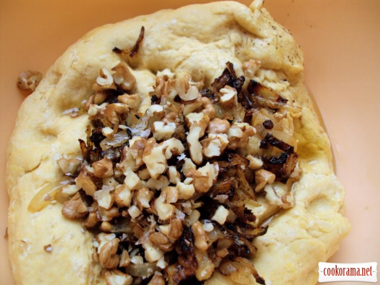 Pumpkin bread with onions and nuts