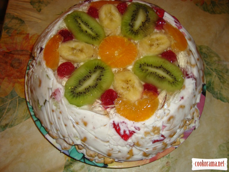 Торт без выпечки желейный с фруктами