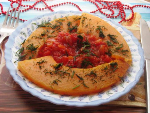 Roasted pumpkin with spicy tomato salsa