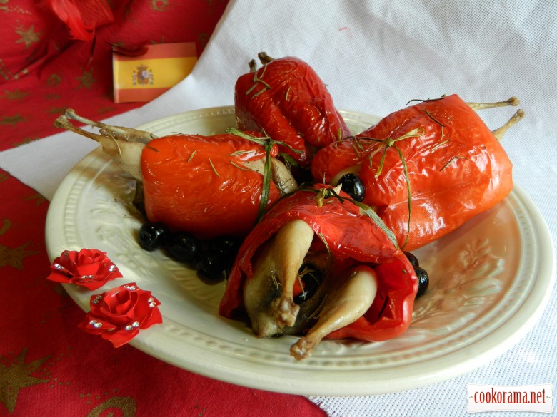 Pimientos rellenos de codornices (Peppers stuffed with quails)