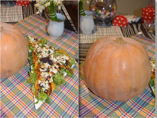 Salad from pumpkin, nuts and cranberries