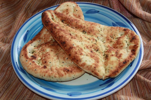 Indian bread naan with garlic and coriander