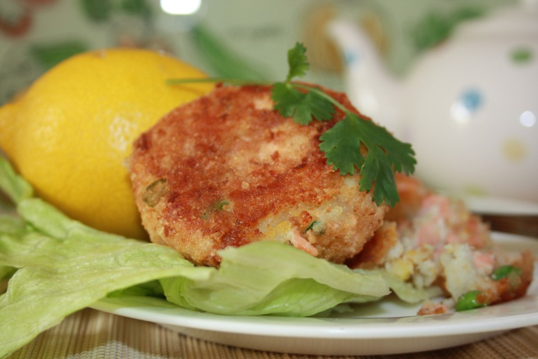Fish cakes with cheese and greens