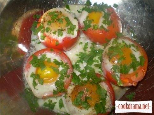 Warm appetizer «Tomato kegs with eggs»