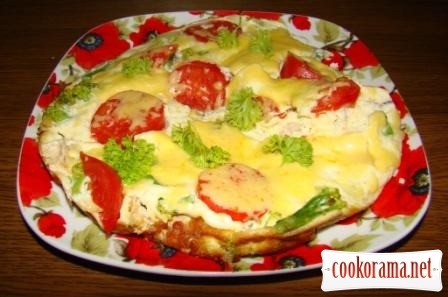 Omelet with broccoli, chicken and cheese